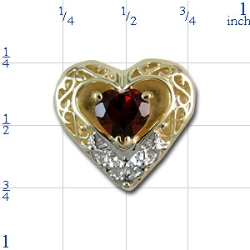 B956 14K HEART SHAPE SLIDE WITH GARNET HEART& 1 DIAMOND 